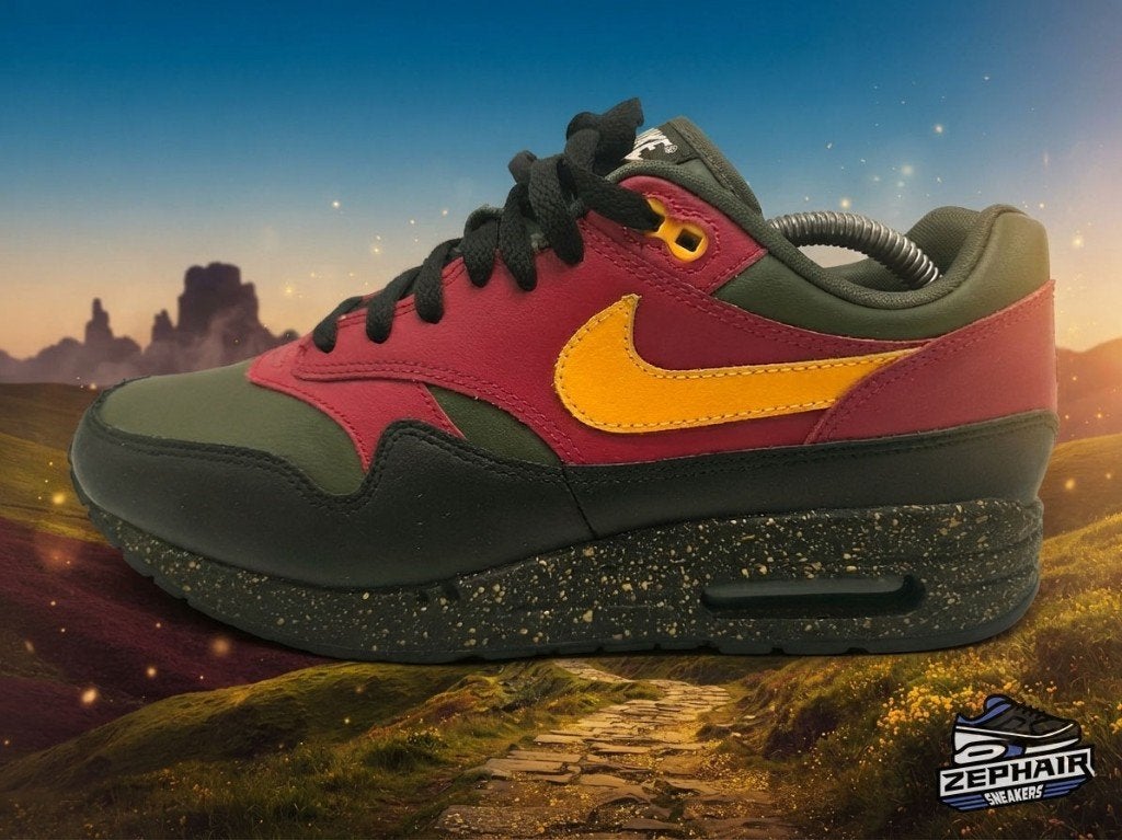 Nike Air Max 1 ID 'Gold Speckle/Olive' EU41 2019, Enlèvement ou Envoi, Nike, Porté, Baskets