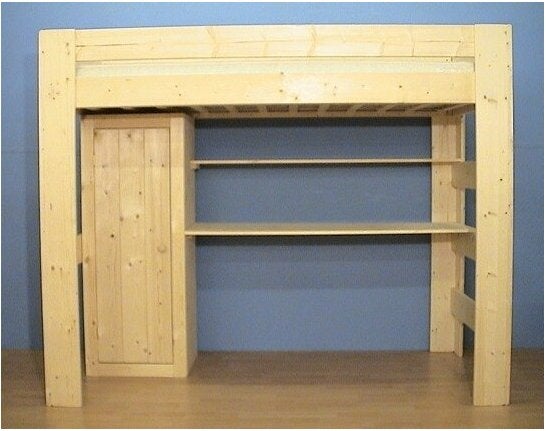 Bedframe hoogslaper twijfelaar, Huis en Inrichting, Slaapkamer | Bedden, Gebruikt, Twijfelaar, 140 cm, 200 cm, Hout, Bruin, Ophalen of Verzenden