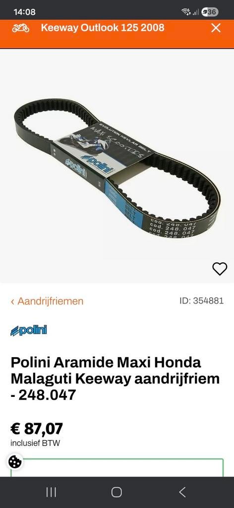 Polini Aramide Maxi Honda Malaguti Keeway aandrijfriem - 248, Dieren en Toebehoren, Ophalen of Verzenden