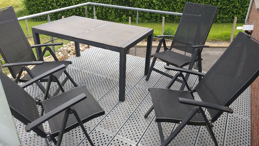 Set de jardin Vinci + 2 parasols, Chaise, Salons de jardin, Aluminium, Comme neuf