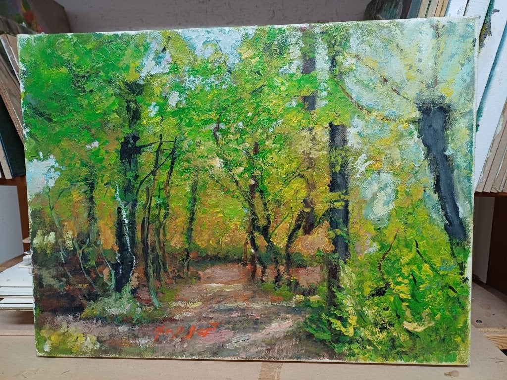 Schilderij M.VAN DEN BEMPT 30x40   "Zomer", Doek, Impressionistisch, Ophalen of Verzenden, Landschap