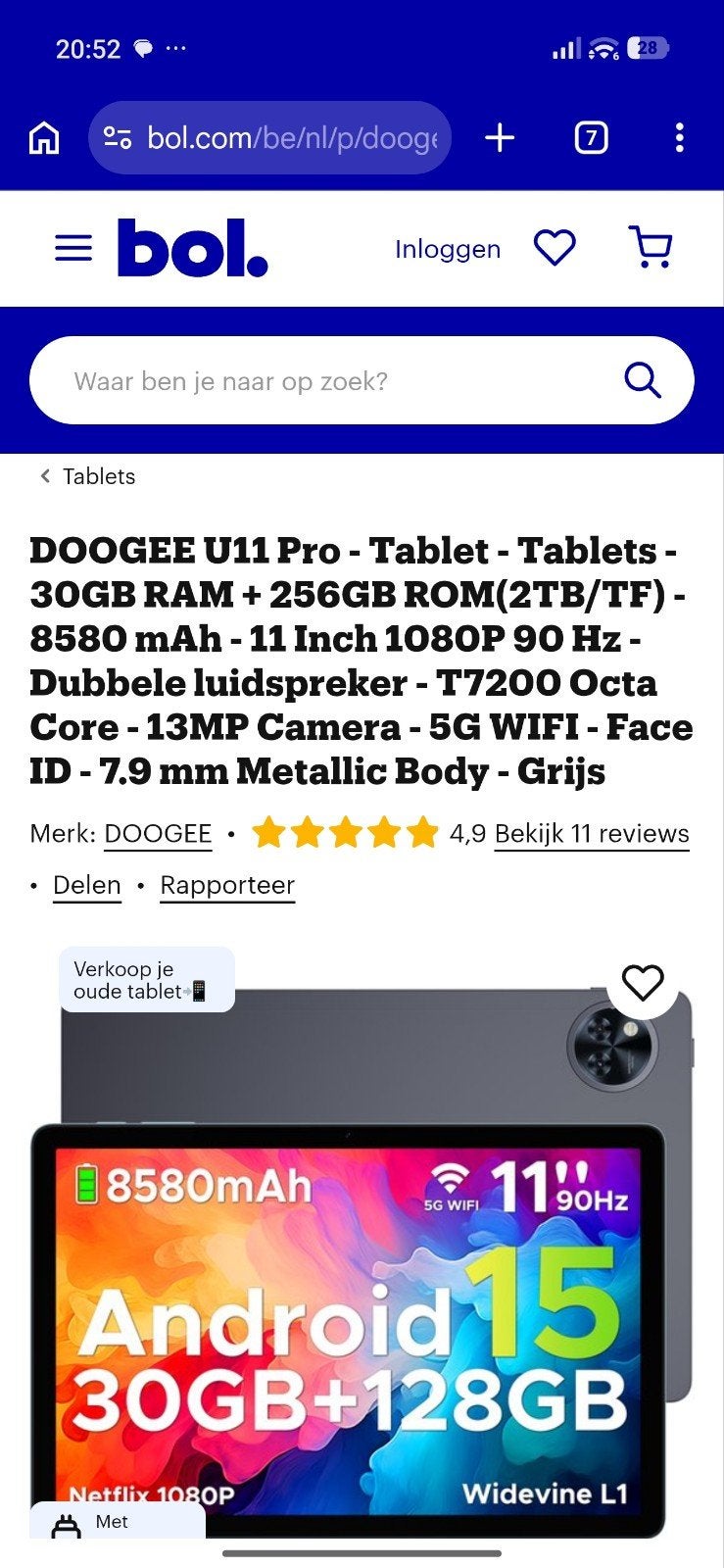 Dogee u 11pro tablet, TV, Hi-fi & Vidéo, Photo | Cartes mémoire, Doogee, Compatible vidéo 4K, Enlèvement, Utilisé