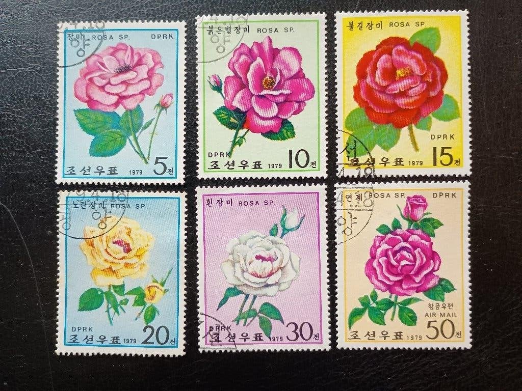 Rozen, Noord-Korea 1979, Postzegels en Munten, Verzenden, Gestempeld, Dier of Natuur