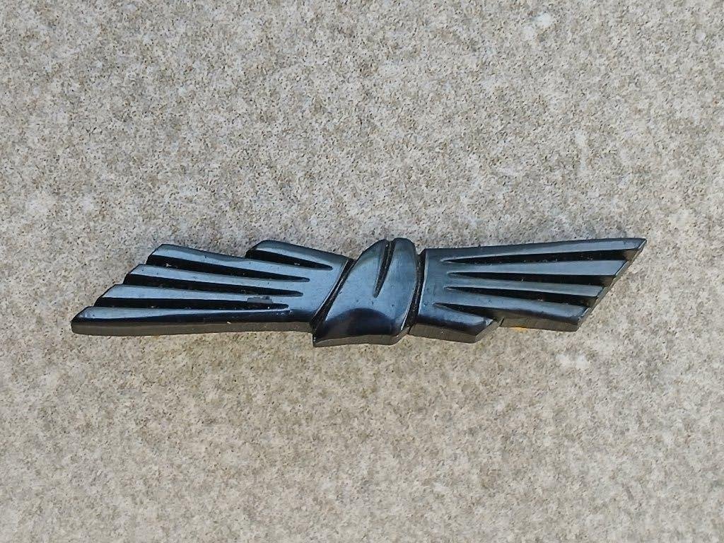 Antieke Art Deco Rouwbroche-Zwarte buffelhoorn, Enlèvement ou Envoi, Autres matériaux, Broche