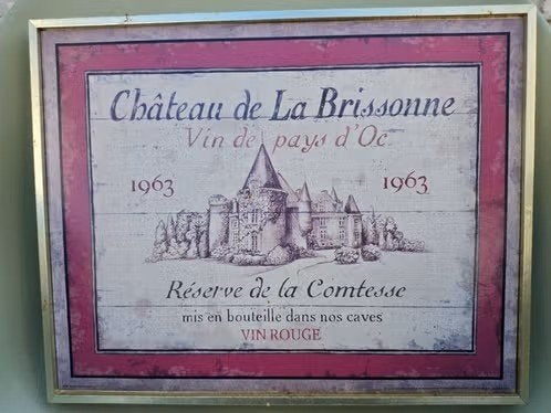 Vintage "Château de La Brissonne" Wijnlabel Kunstwerk, Maison & Meubles, Enlèvement ou Envoi, Utilisé, Imprimé, Moins de 50 cm