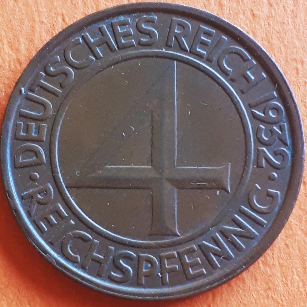 DUITSLAND: 4 REICHSPFENNIG 1932 G KM 75 KEY DATE !!, Postzegels en Munten, Munten | Europa | Niet-Euromunten, Ophalen of Verzenden