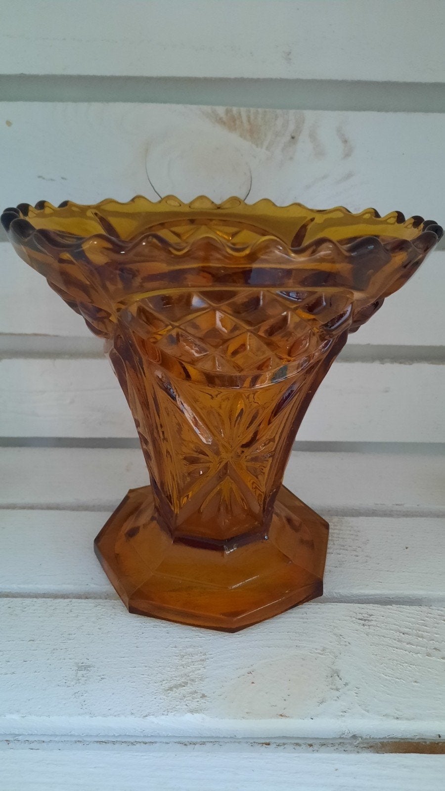 Vase en verre Art déco vintage avec fleurs en piqué, Enlèvement ou Envoi