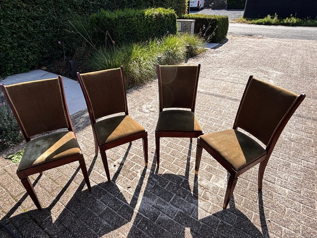 4 vintage stoelen met beschermhoezen te koop, Maison & Meubles, Chaises, Bois, Brun, Enlèvement, Utilisé