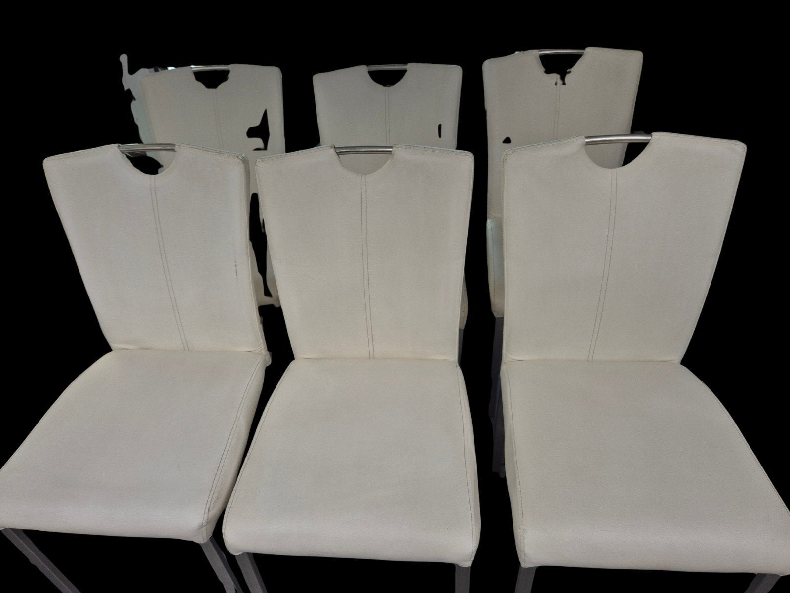 6 witte simililederen eetkamerstoelen, Huis en Inrichting, Ophalen, Gebruikt, Wit, Leer