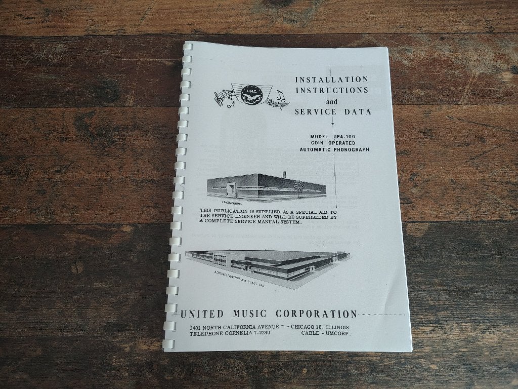 Service Manual: United UPA100 (1957) jukebox nieuw !!, Ophalen of Verzenden