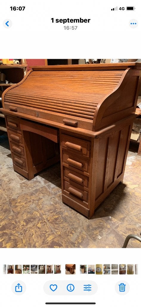 Bureau met rolluik massieve eik, Maison & Meubles, Enlèvement