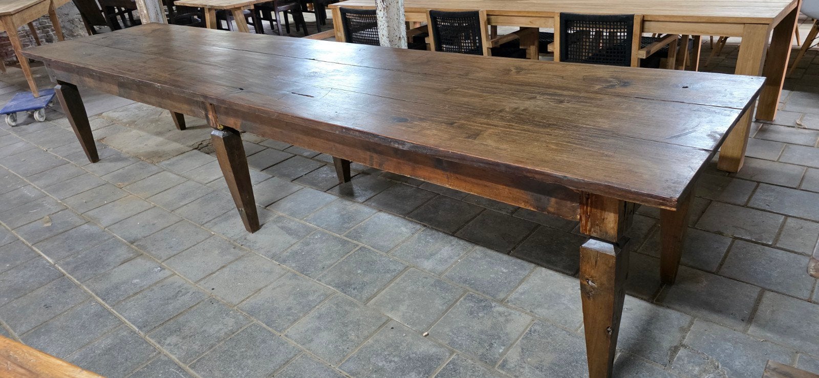 400 cm lange oude authentieke boerentafel mooi geleefd blad, Ophalen of Verzenden, Gebruikt