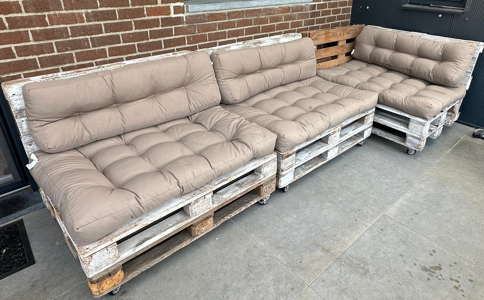 3-delige pallet loungeset | EPAL | kussens | wielen, Banque, Enlèvement, Utilisé, Bois