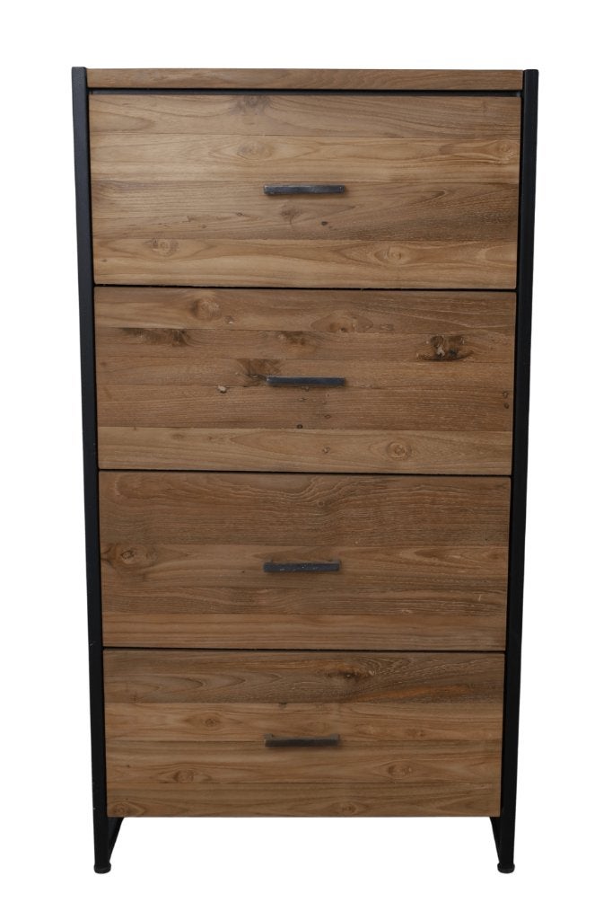 Teakhouten lade kast met zwart metaal, Teakhout, 100 tot 150 cm, Nieuw, 3 of 4 laden