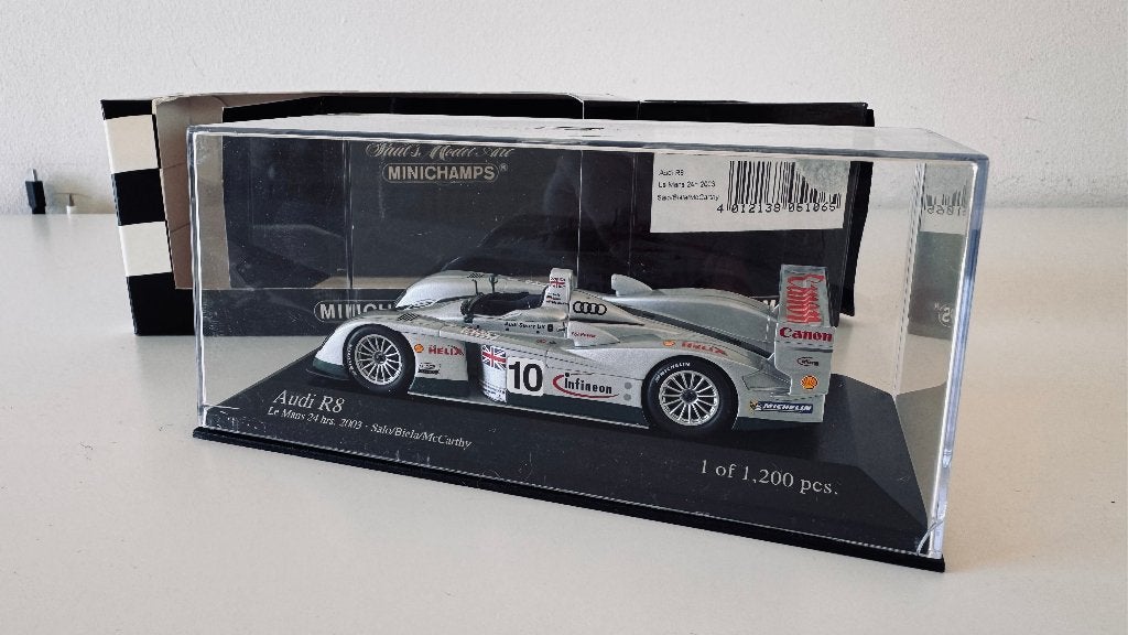 Audi R8 #10 Le Mans 24 uur 2003 - 1/43 Minichamps, Hobby en Vrije tijd, Ophalen of Verzenden, Zo goed als nieuw, Auto, MiniChamps