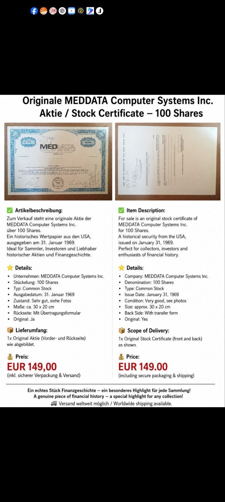ordinateur Meddata, Timbres & Monnaies, Actions & Titres, Enlèvement ou Envoi
