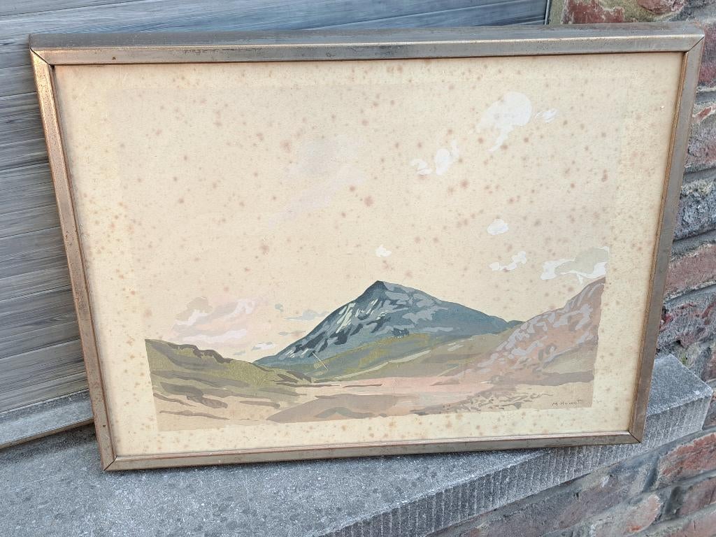 Aquarelle montagne signe marie howet, Ophalen of Verzenden