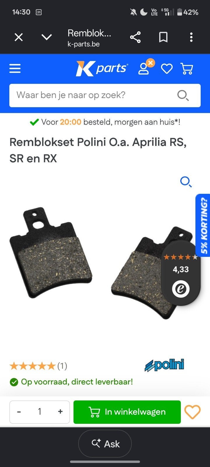 Nieuwe remblokken polini, Fietsen en Brommers, Ophalen of Verzenden, Nieuw, Overige typen, Polini