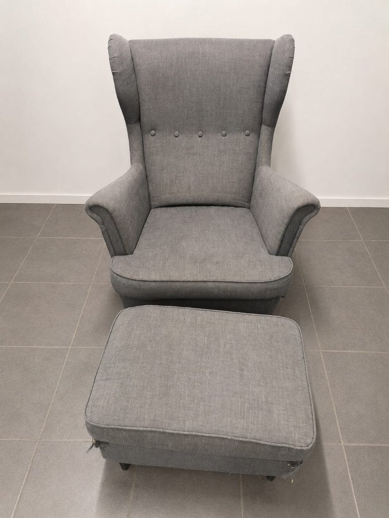Ikea Strandmon zetel + voetbankje, Huis en Inrichting, Fauteuils, Ophalen, Gebruikt
