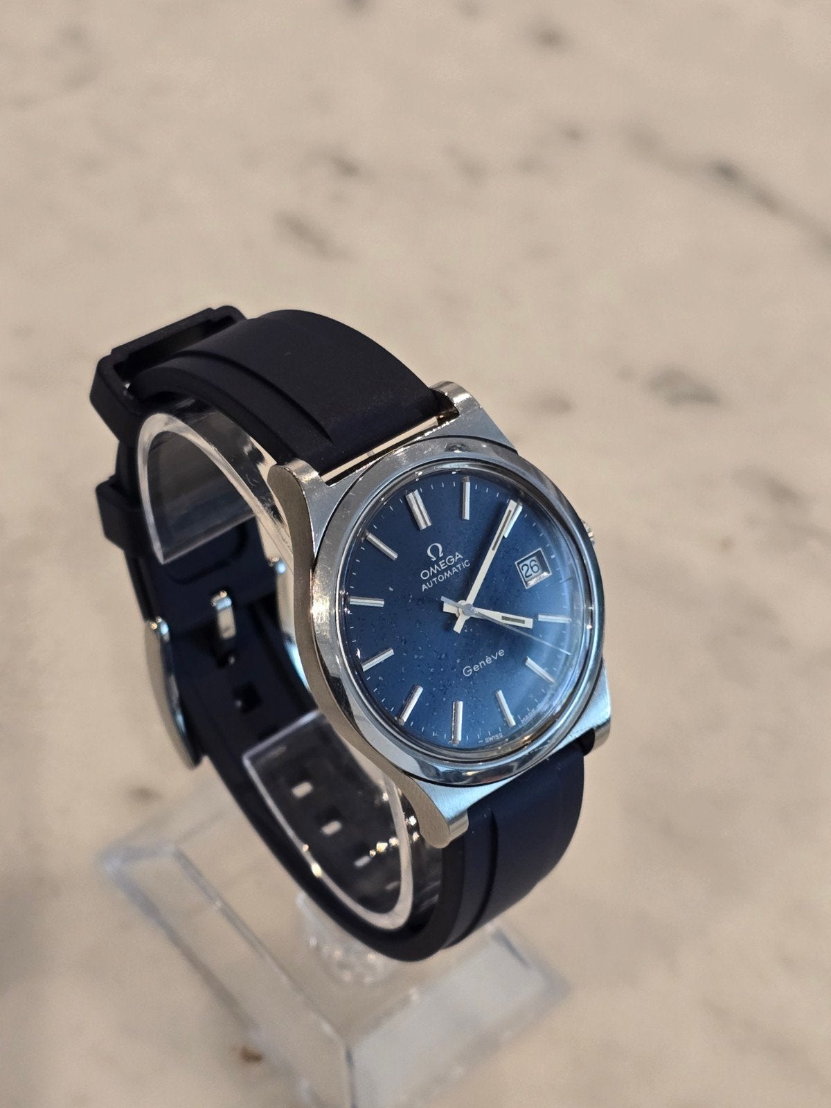 Omega Genève horloge, Handtassen en Accessoires, Horloges | Kinderen, Ophalen of Verzenden, Gebruikt, Blauw, Jongen of Meisje