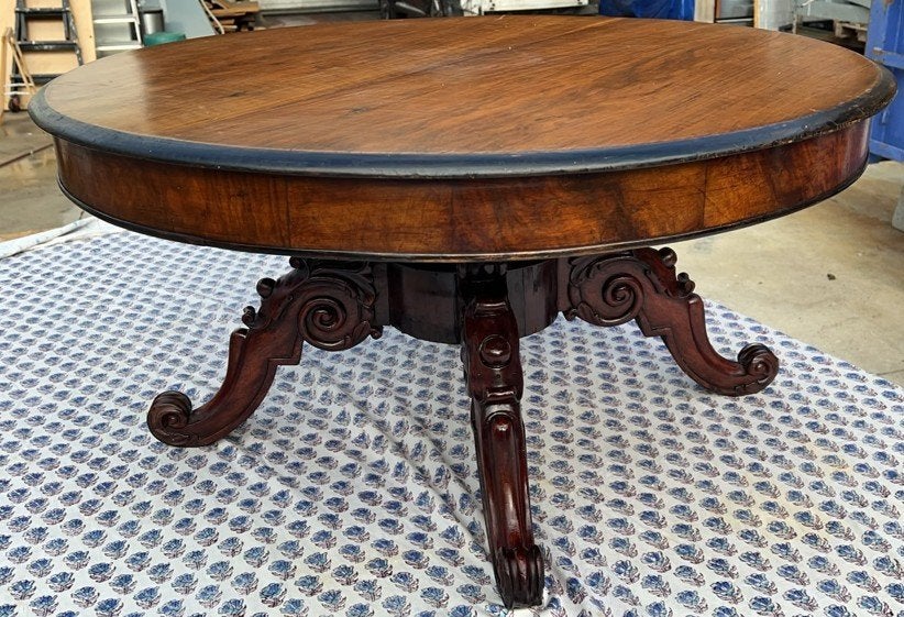 table basse ronde,base spéciale vieux cerisier,plateau chêne, Enlèvement