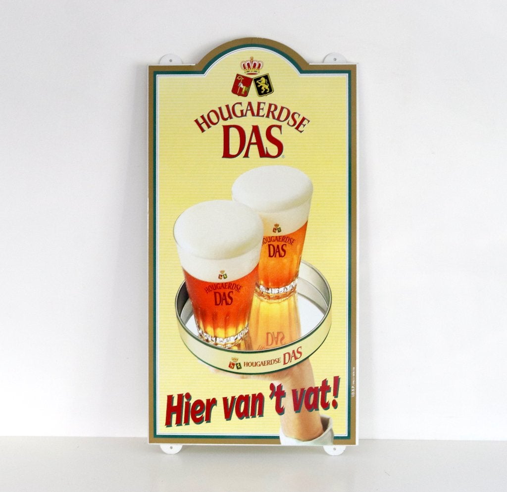Hougaerdse Das bier - Metalen reclamebord, Verzamelen, Biermerken, Ophalen, Zo goed als nieuw, Reclamebord, Plaat of Schild