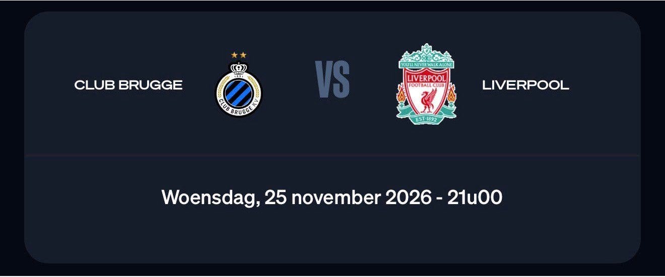 Ticket – Club Brugge - Liverpool disponible
