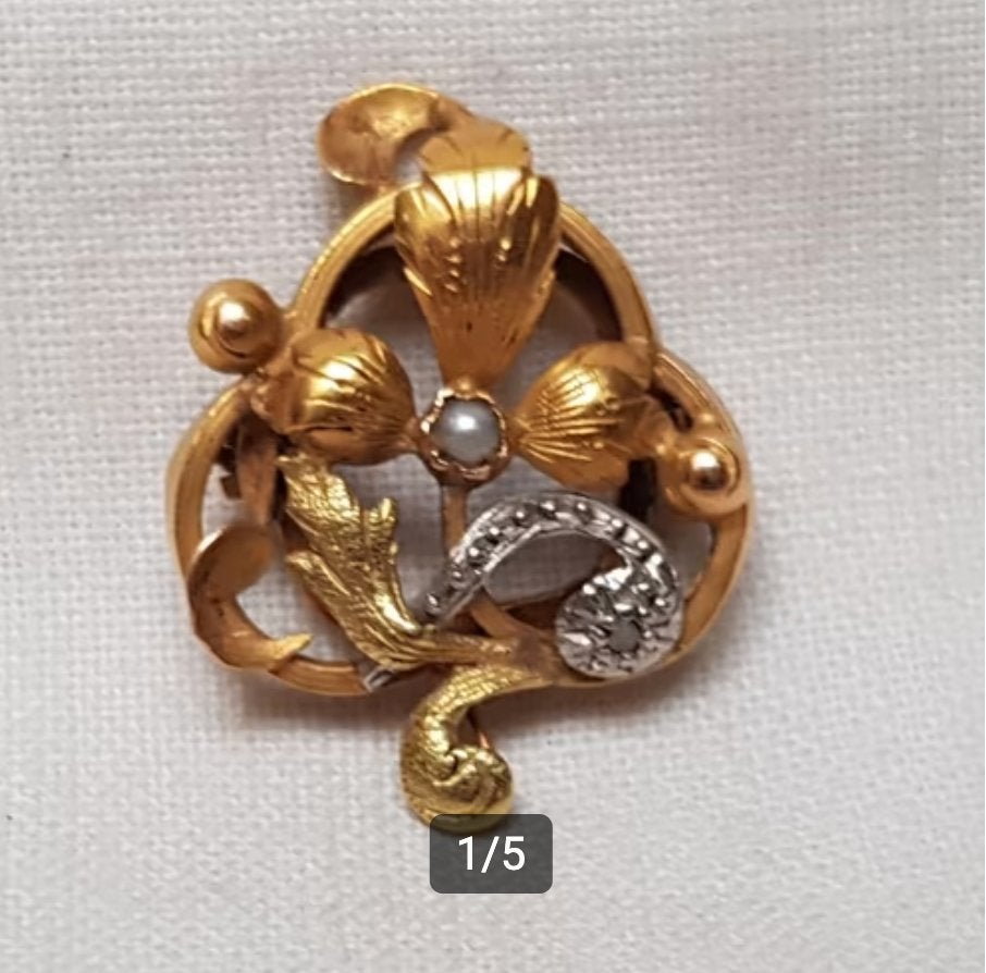 Broche à boutonnière - Jewel Art Nouveau., Bijoux, Sacs & Beauté, Enlèvement ou Envoi, Or, Autres types, Avec pierre précieuse