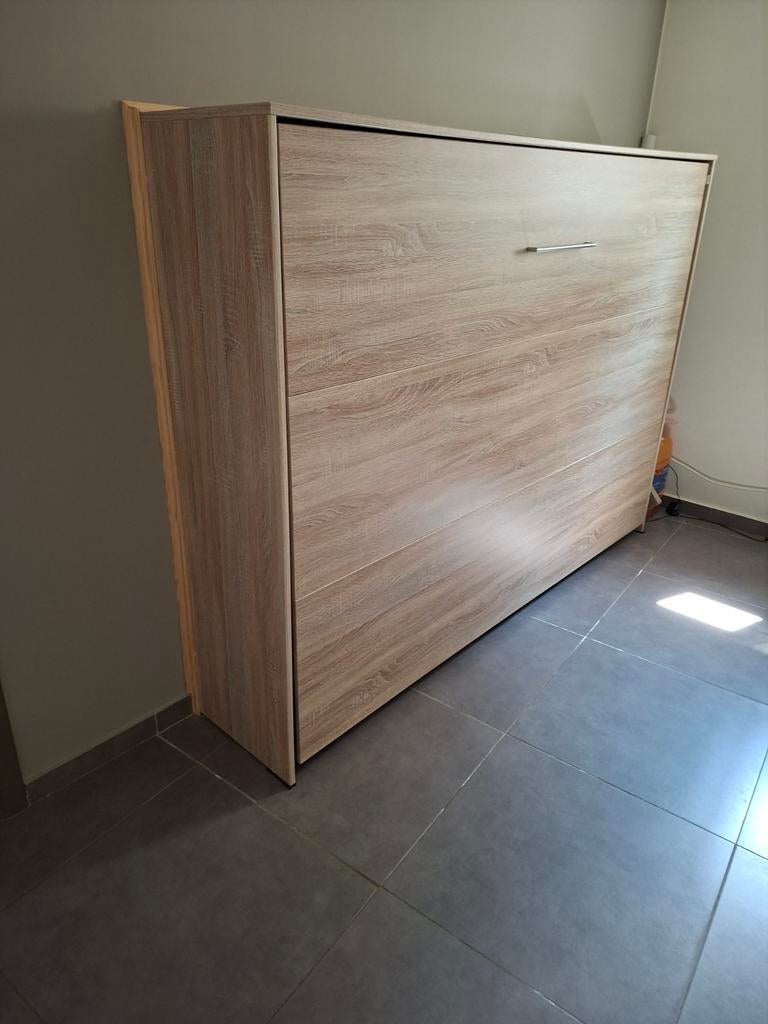 Opklapbed - horizontaal - bed 140 x 200, Ophalen, Bruin, Tweepersoons, Zo goed als nieuw