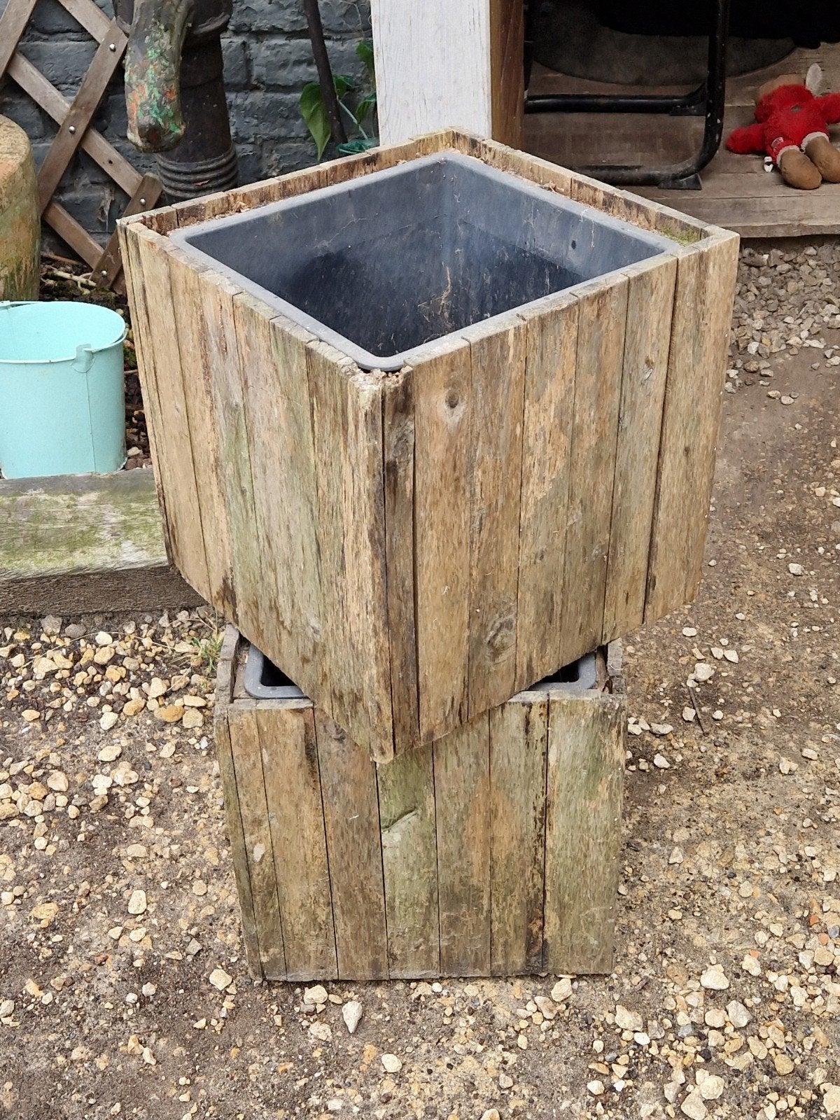 Houten plantenbakken, Tuin en Terras, Bloembakken en Plantenbakken, Ophalen, Gebruikt, Minder dan 60 cm, Vierkant