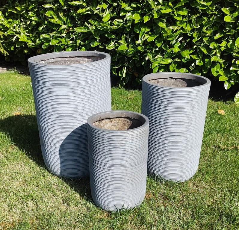 Set van drie bloembakken, Tuin en Terras, Bloembakken en Plantenbakken, Gebruikt, Overige materialen, Balkon, Tuin, Ophalen