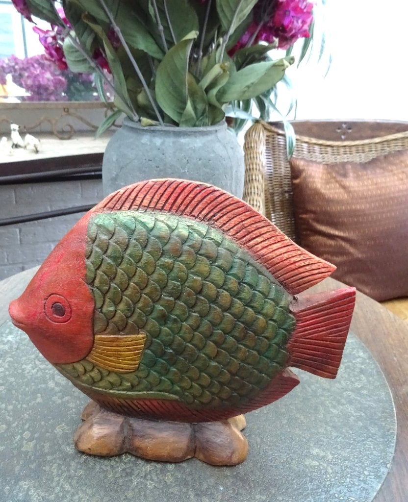 Sculpture sur bois asiatique, bois exotique : poisson, Bois, Enlèvement ou Envoi, Asie, 20 - 50 cm