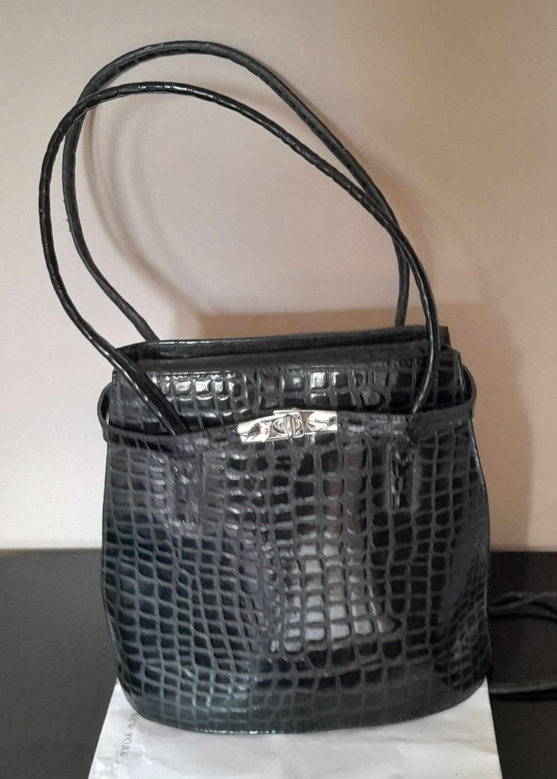 Prachtige tas met Croco Print..., Ophalen of Verzenden, Zo goed als nieuw, Zwart, Handtas