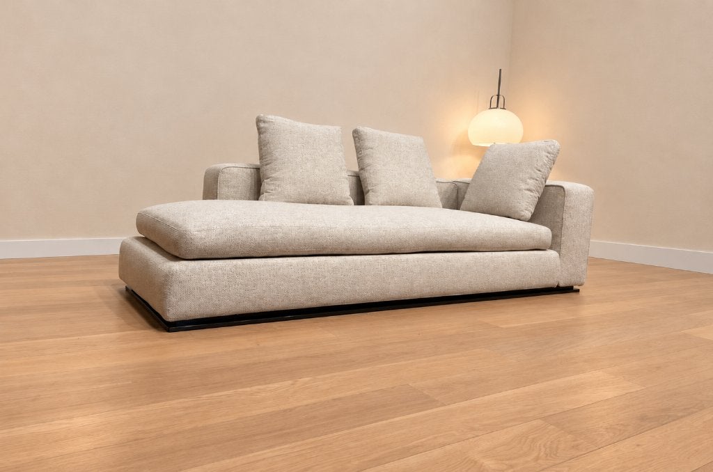 NIEUW Minotti Powell Chaise Longue Ecru + GARANTIE, Huis en Inrichting, 125 tot 150 cm, Ophalen of Verzenden, Rechte bank, Design Bank Bankstel Zetel 3-Zits Minotti