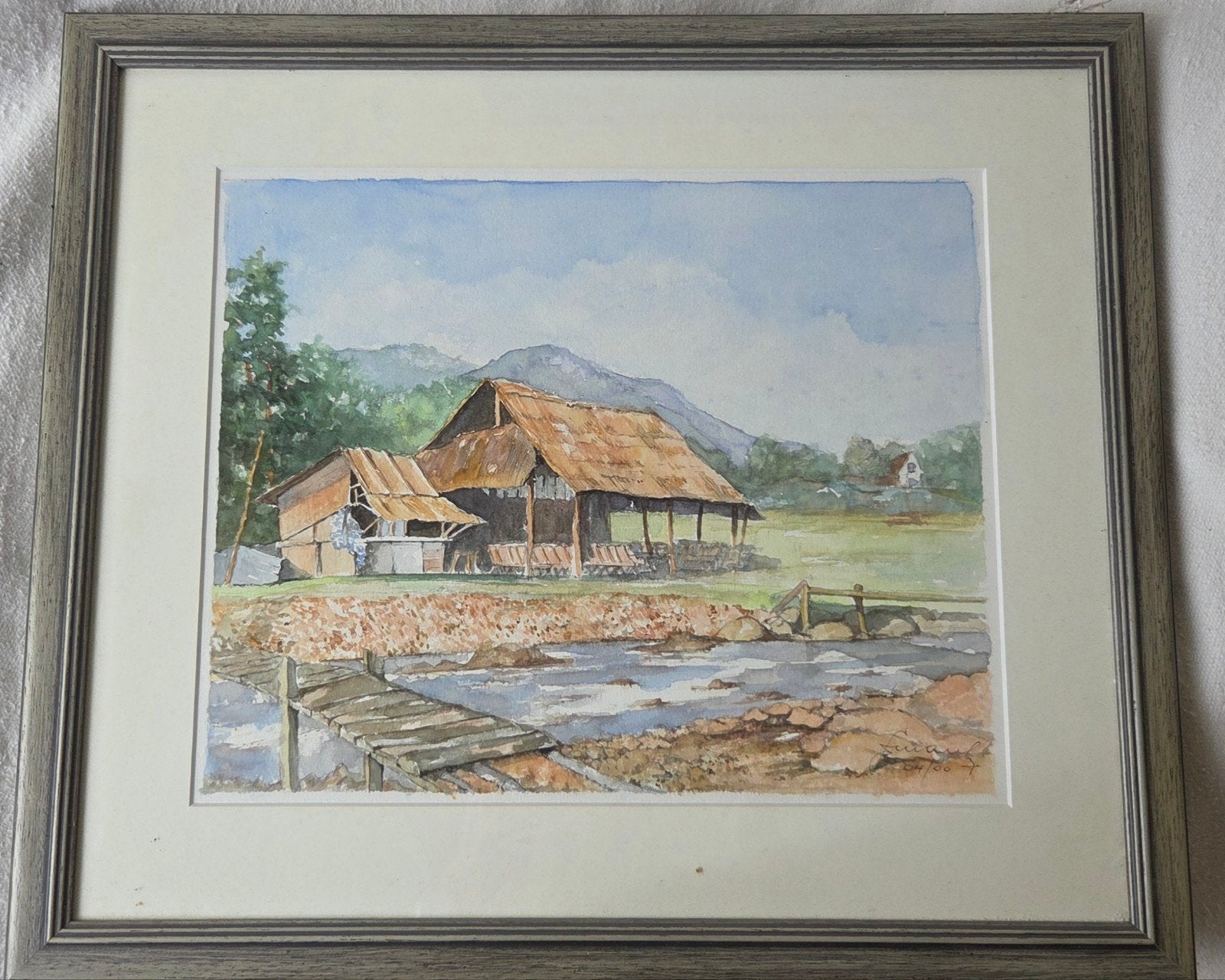 aquarelle maisonnette rivière 4147, Enlèvement, Aquarelle