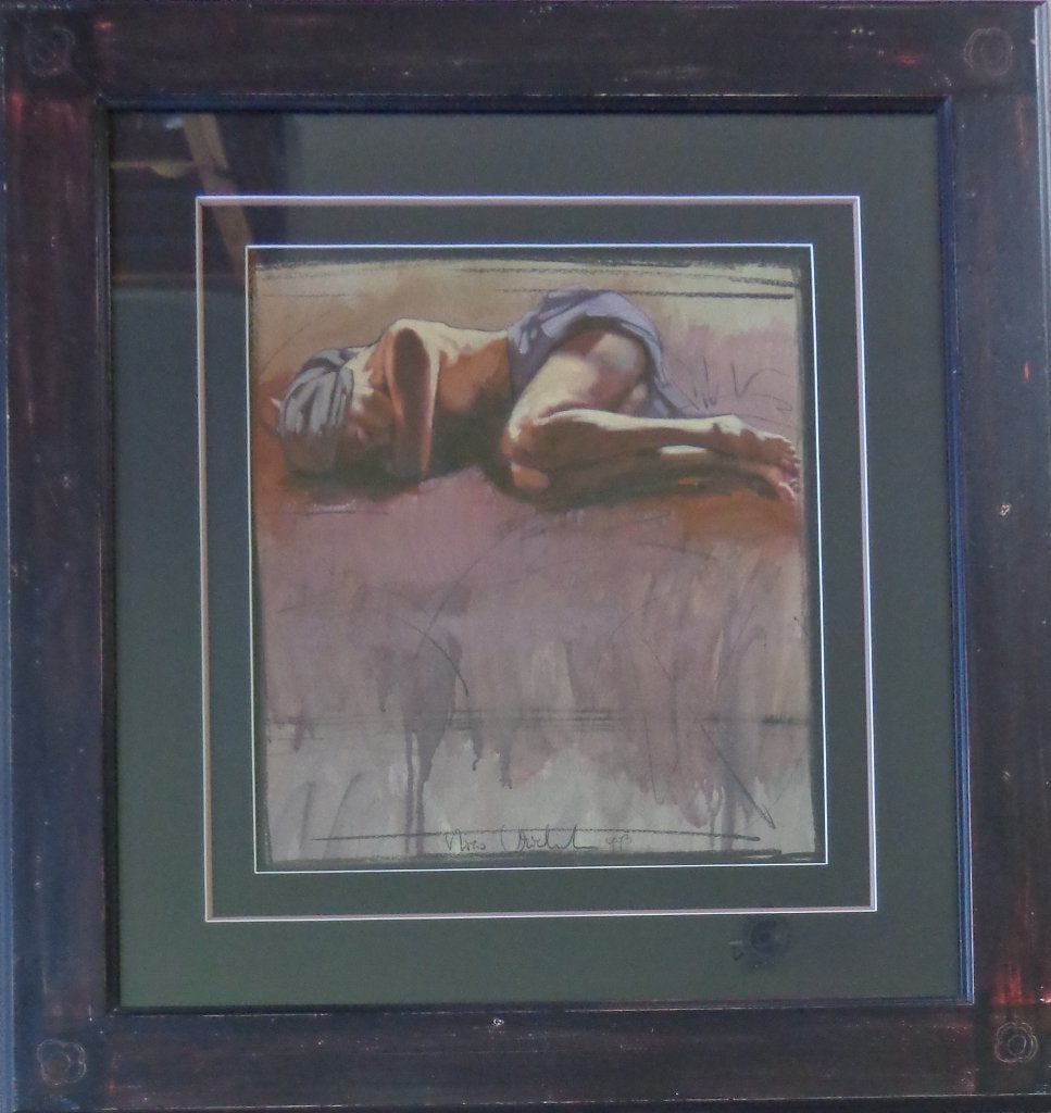NICO VRIELINK / LIGGENDE VROUW / OLIEVERF / 94x89cm / KADER, Enlèvement, Verre, Signé, Peinture à l'huile
