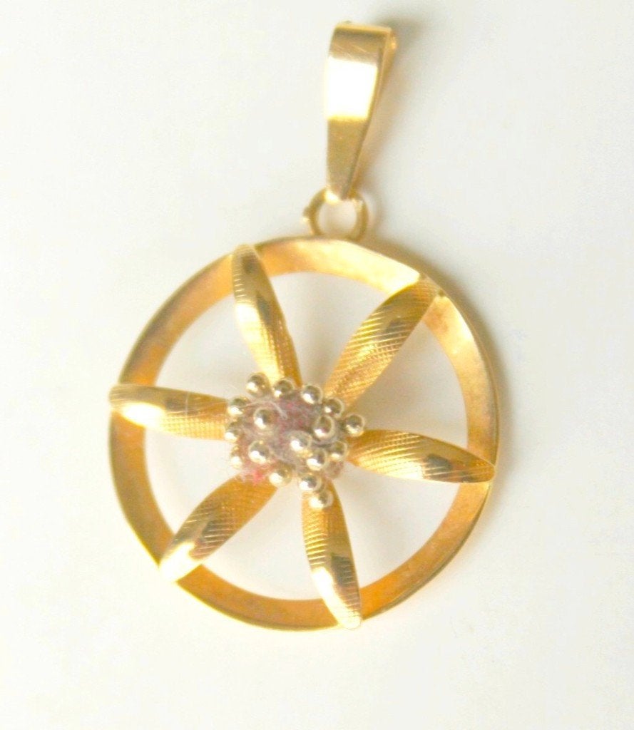 Vintage Hanger Massief 18k Bicolor Goud – 2 cm Diameter, Ophalen of Verzenden, Zo goed als nieuw, Bloem of Plant, Goud