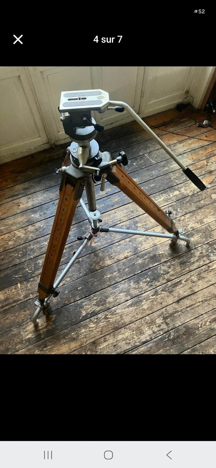 Superbe Trépied de Cinéma Vintage en Bois (Années 50), Enlèvement ou Envoi, Rotule, Colonne centrale