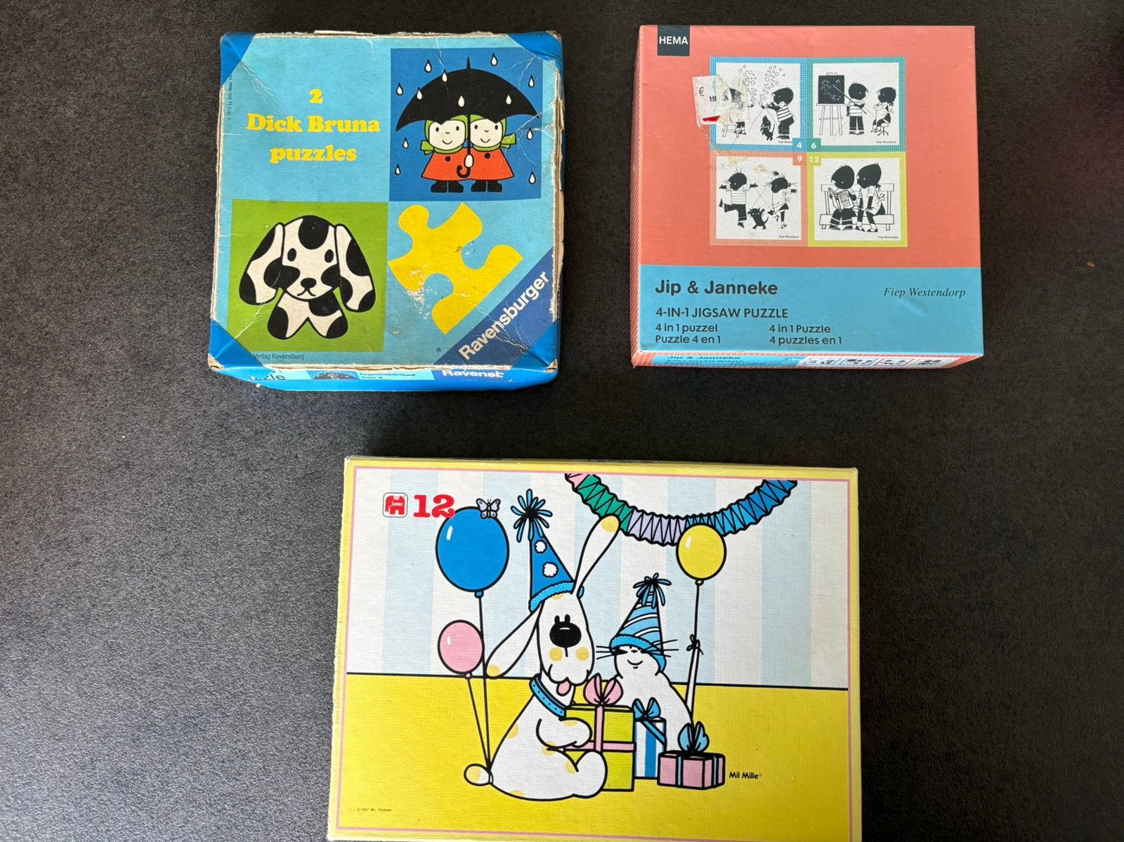Lot van 3 puzzels Jip en Janneke, Dick Bruna, Kinderen en Baby's, Ophalen of Verzenden, 10 tot 50 stukjes, Gebruikt, 2 tot 4 jaar