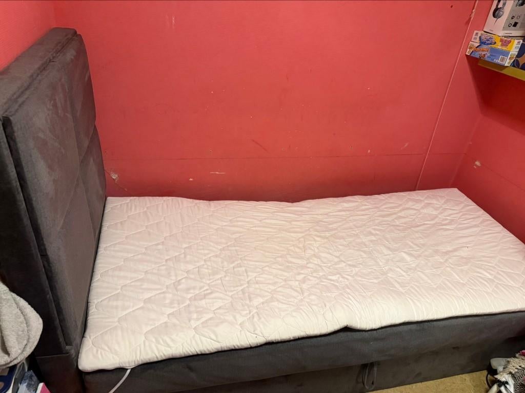 1 persoons boxspring, Maison & Meubles, Chambre à coucher | Lits boxsprings, 90 cm, Gris, Enlèvement, 200 cm