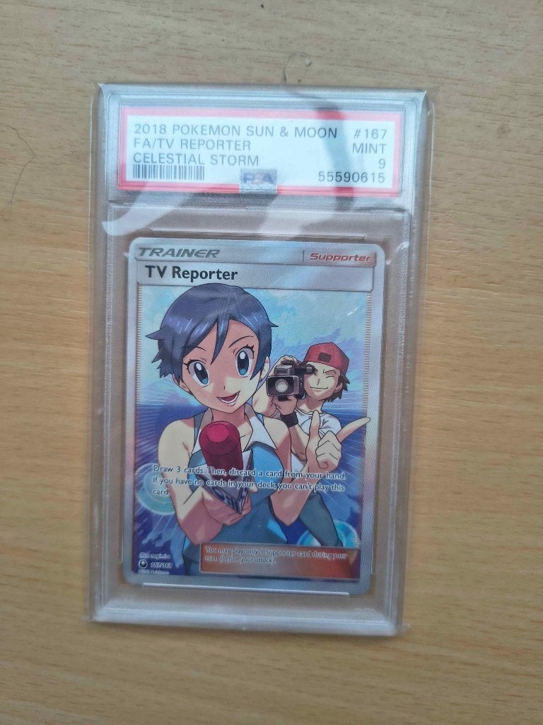 FA/TV reporter celestial storm PSA 9, Hobby en Vrije tijd, Verzamelkaartspellen | Pokémon, Ophalen of Verzenden, Zo goed als nieuw