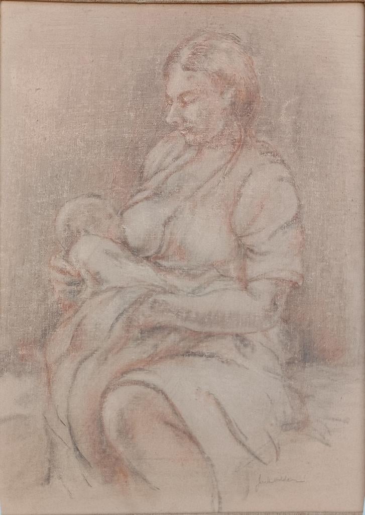 Jan De Mulder?: Moeder en kind (47 x 57 cm), Ophalen of Verzenden