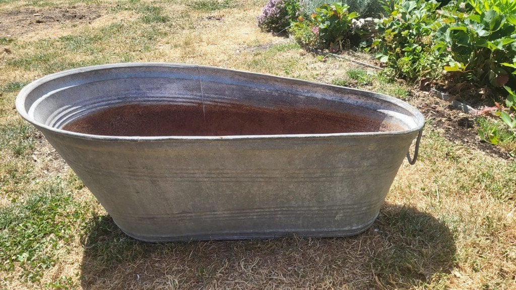 Ancienne auge en zinc galvanisé – Bac de jardin vintage, Tuin en Terras, Bloembakken en Plantenbakken, Gebruikt, Overige materialen