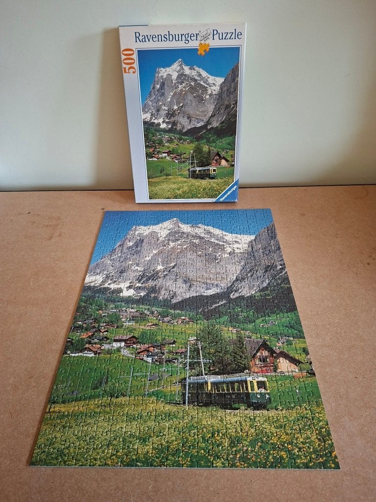 Ravensburger: Wengern-alpenbaan bij Wetterhorn (500 stukken), Ophalen of Verzenden, 500 t/m 1500 stukjes, Gebruikt, Legpuzzel