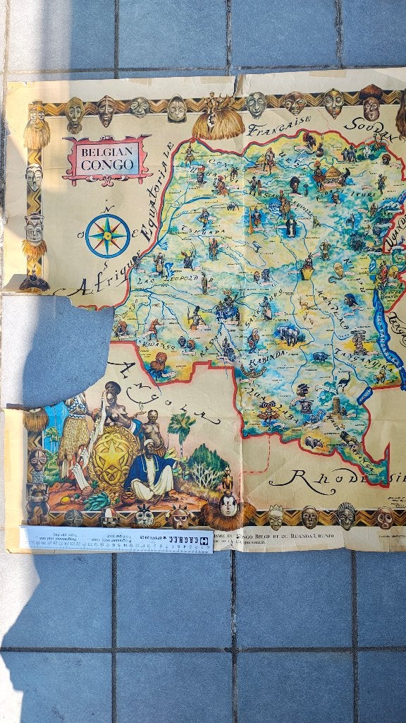 Tourisme Carte ethnographique Congo Belge colonie Belgique, James THIRIAR, Autres régions, Utilisé, 1800 à 2000