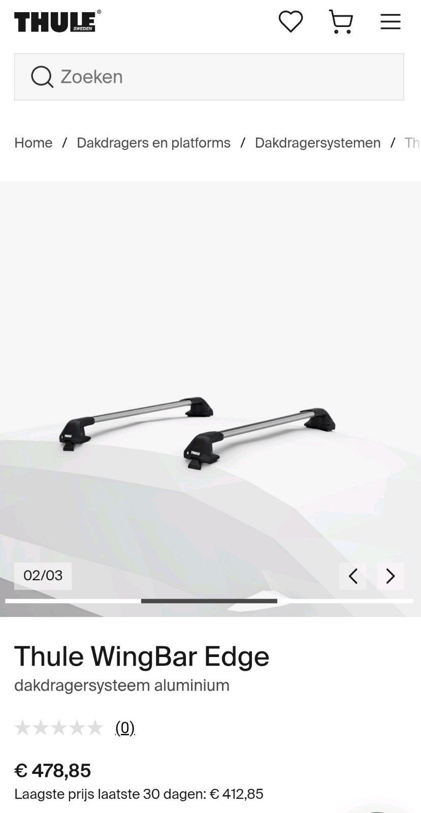 Thule Wingbar Edge Golf 7 2013-2020 5Deurs Contant €!, Ophalen of Verzenden, Zo goed als nieuw