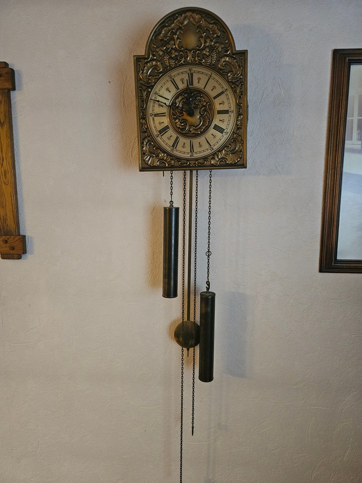 Vintage mechanische wandklok met slinger & 2 gewichten, Enlèvement ou Envoi