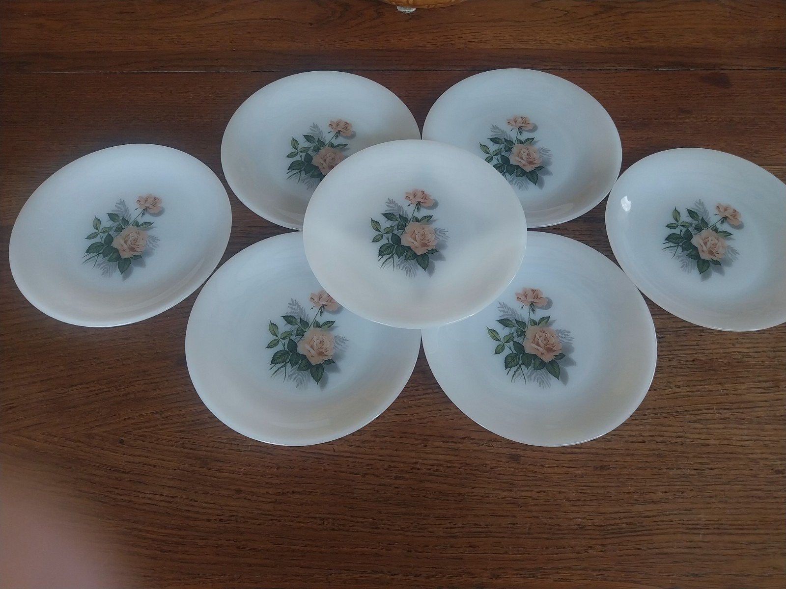 7 assiettes,  Arcopal en opaline, rose de France, année 70's, Enlèvement