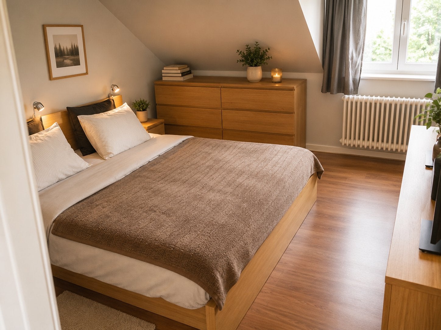 Chambre à coucher en bois clair, Enlèvement ou Envoi, Comme neuf, Deux personnes, Moderne