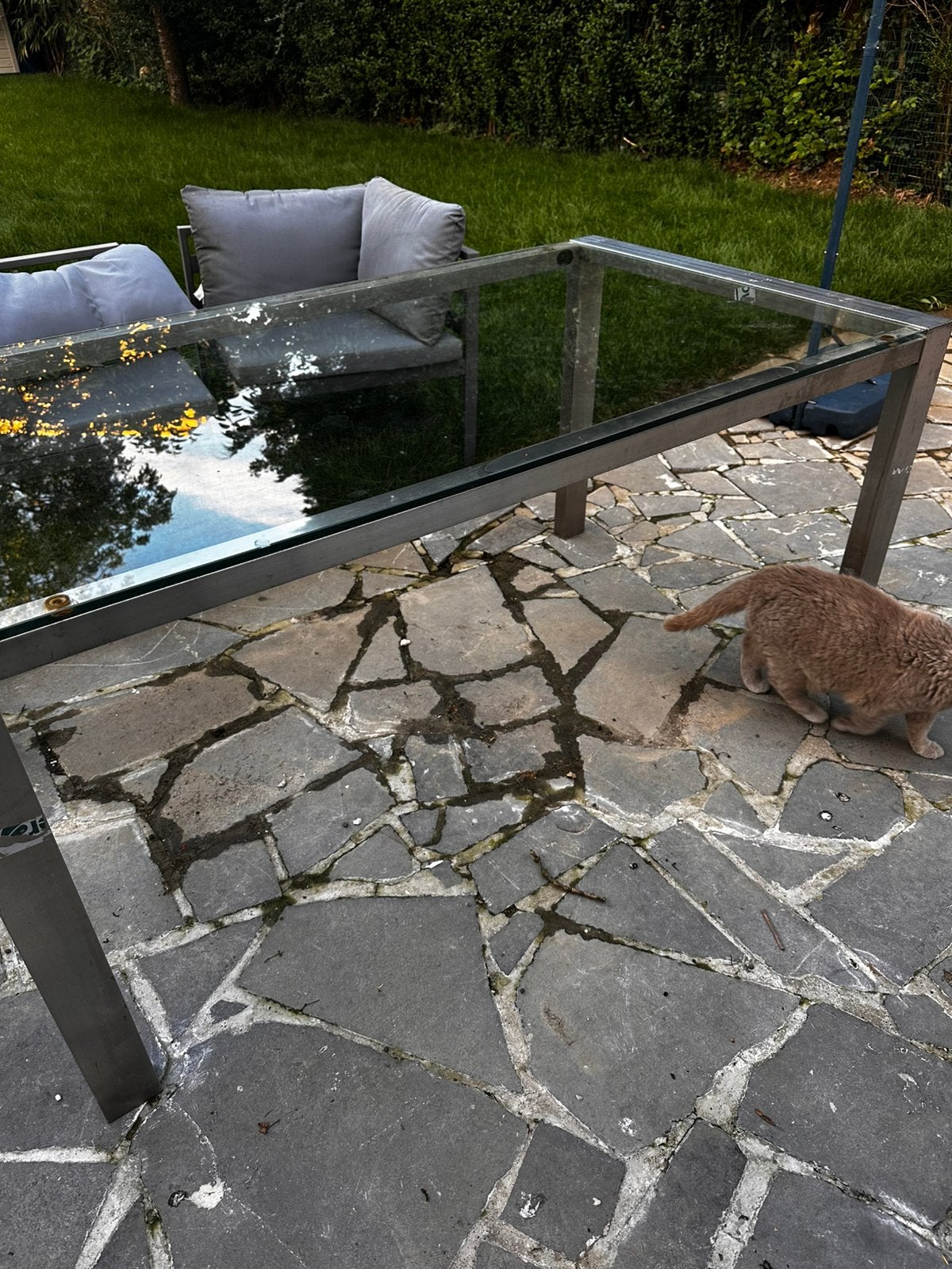 Gratis - tafel van staal en glas 160 cm bij 90 cm, Ophalen, Gebruikt, Rechthoekig, Aluminium